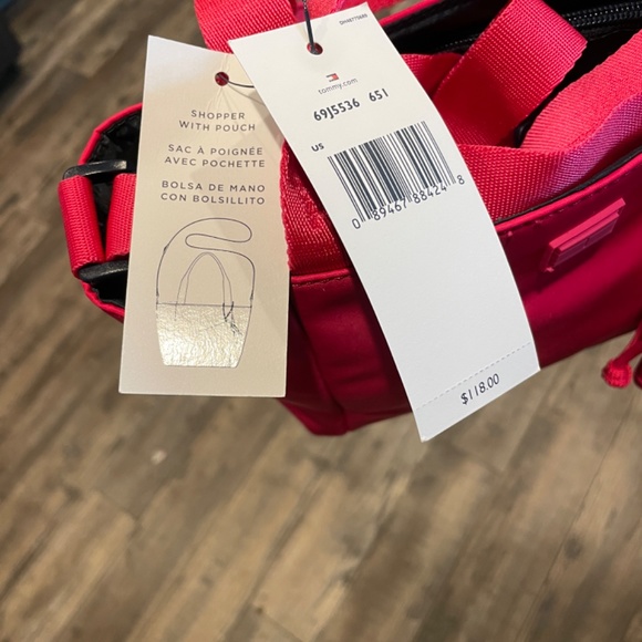 Tommy Hilfiger® Erin II Convertible Shopper w/ Pouch Pink Cherry Print Nylon NEW - Picture 2 of 5